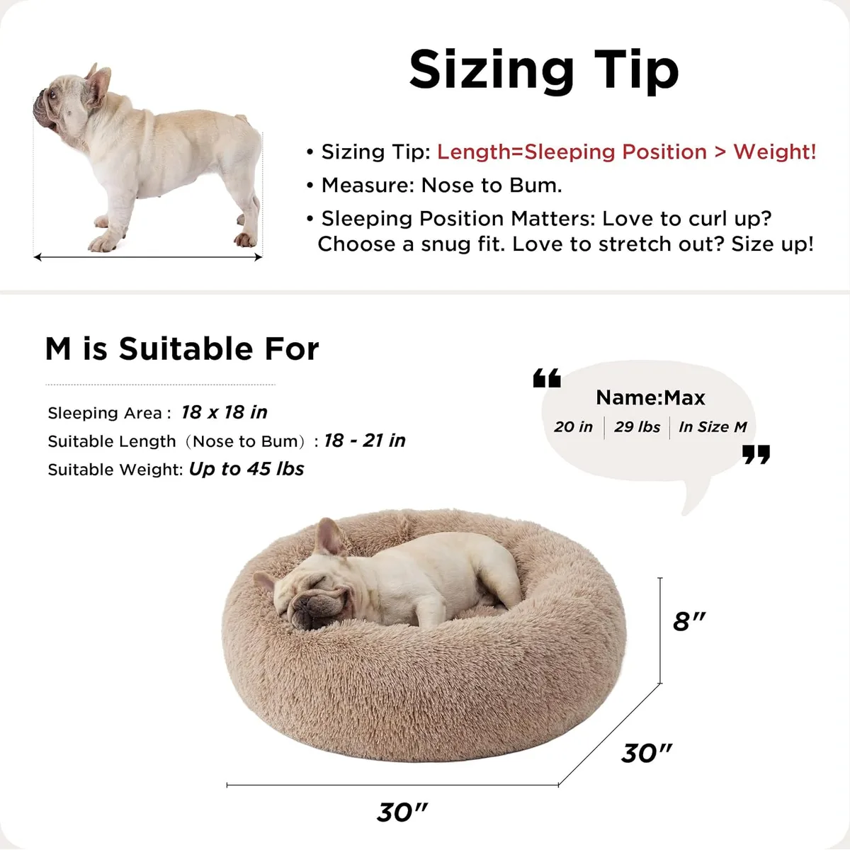 Bedsure Calming Dog Bed Medium Size Dog Donut Washable Pet Bed,30ins Camel — image 6