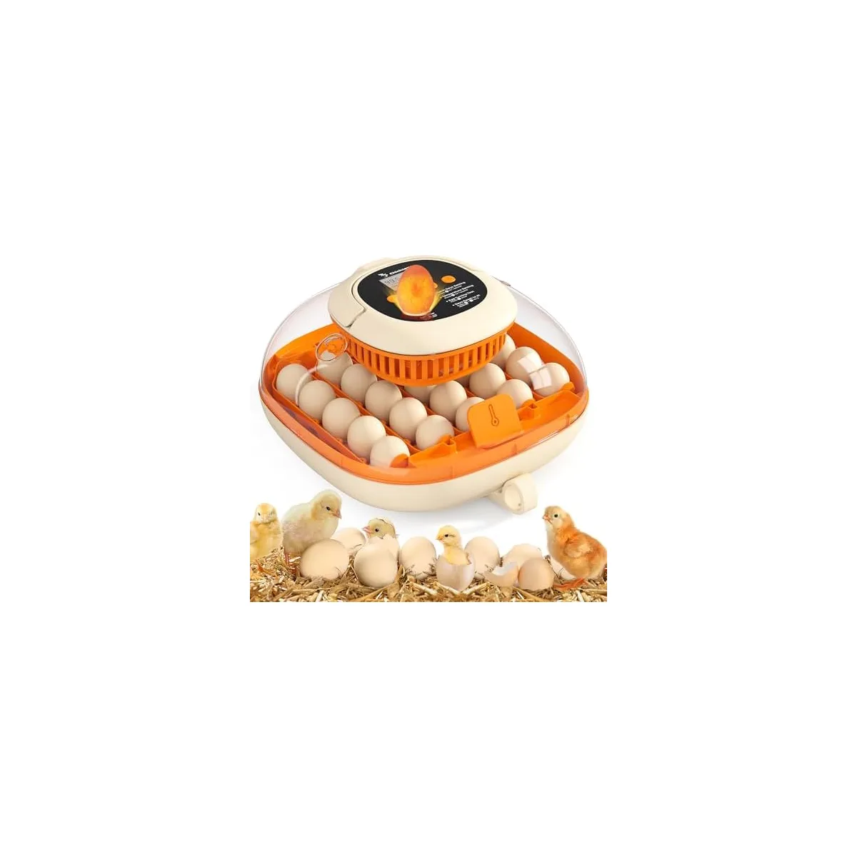 Chickcozy 25 Egg Incubator, Automatic Egg Turner with Thermometer Seat and Humidity Control, Egg Candler, 360° View with Clear Window, Incubators for Hatching Chicks Sunlit Orange — image 2