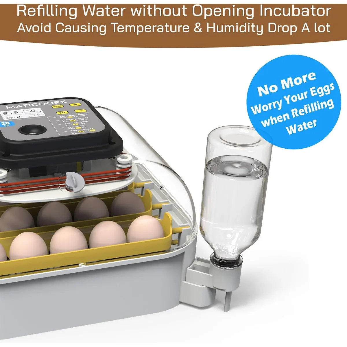 MATICOOPX 20 Egg Incubator with Humidity Display, Egg Candler, Automatic Egg Turner, for Hatching Chickens — image 9