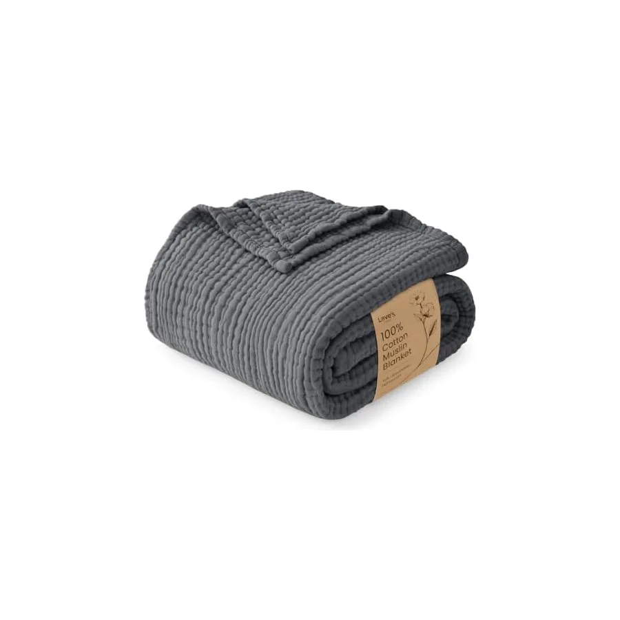 Love's cabin 100% Cotton Muslin Blanket Large Throw for Couch, Dark Grey — image 2