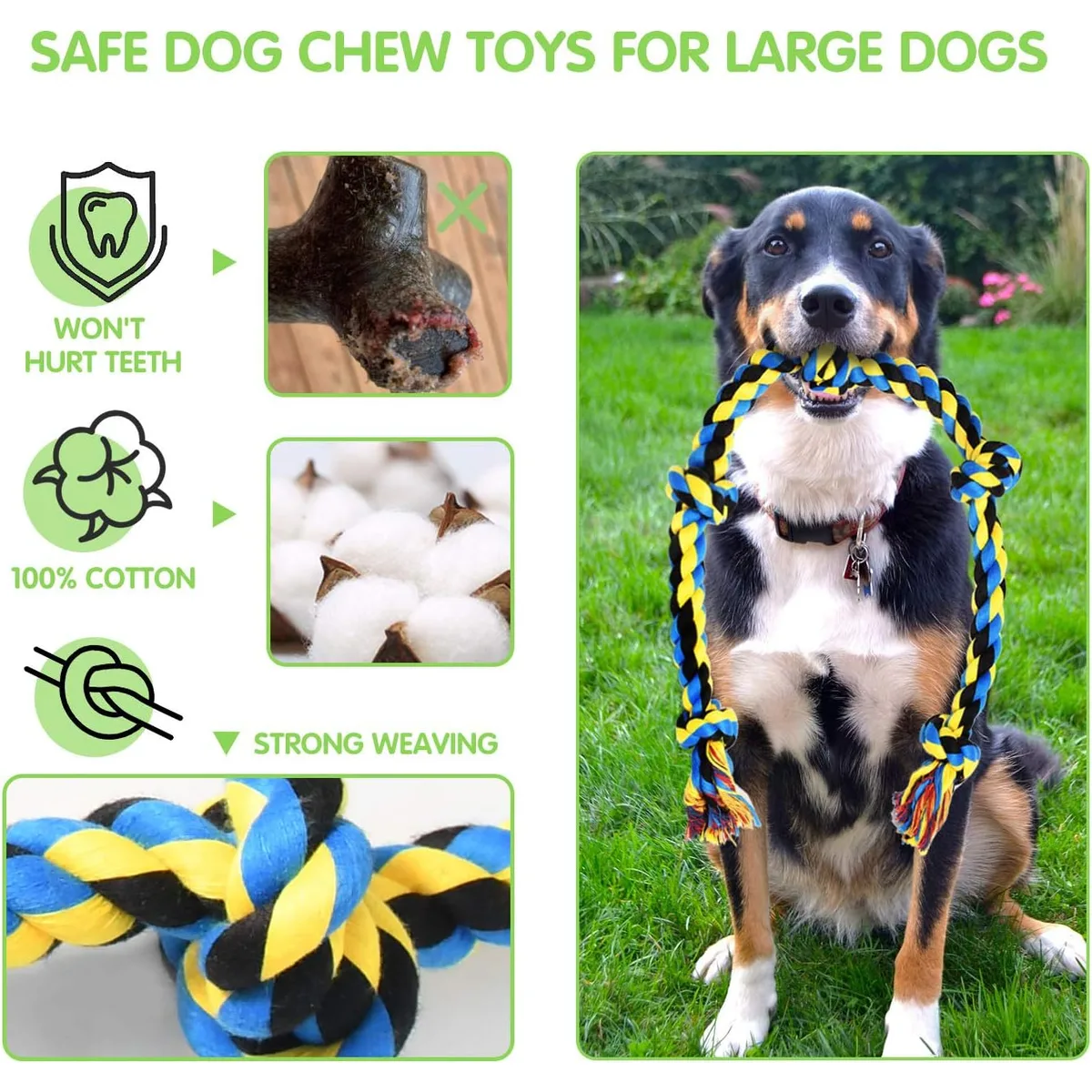 SHARLOVY Large Tough Chew Toys for Aggressive Chewers, 9 Pack Dog Rope Toys — image 2