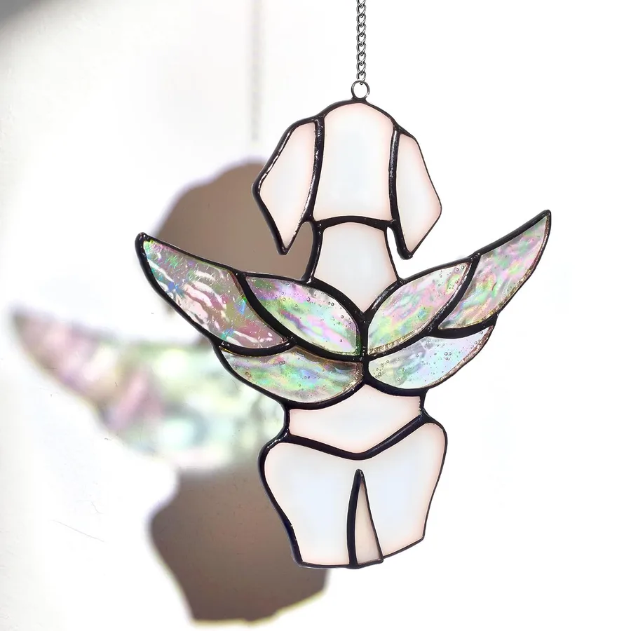 Rainbow Bridge Stained Glass Angel Suncatcher - Dog Memorial Gift