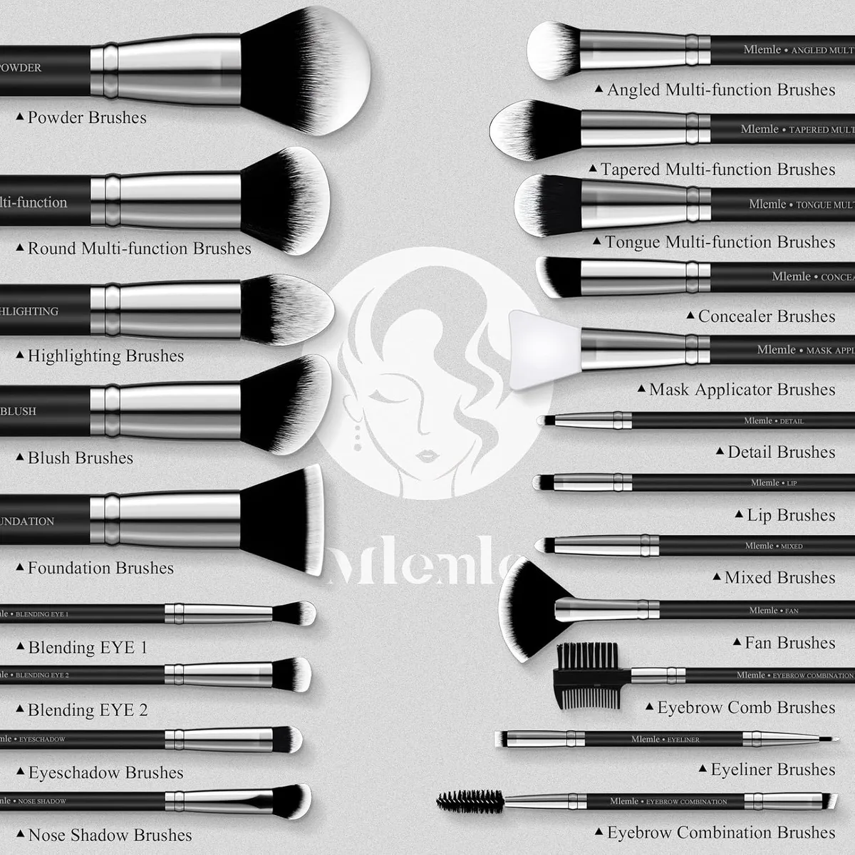 Makeup Brushes Set, Mlemle Professional 25 Pcs Makeup Kit, Include Foundation Powder Blush Concealers Eye shadows 21 Pcs Makeup Brushes and 2 Powder Puff, 2 Makeup Sponge(B01-Black) — image 2