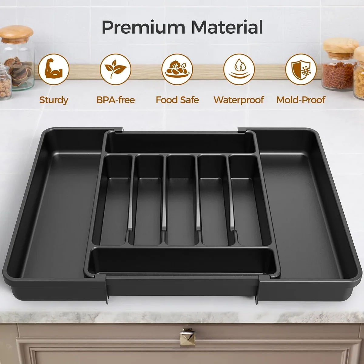 ukeetap Extra Large Expandable Silverware Organizer, Flatware Tray, Black — image 4