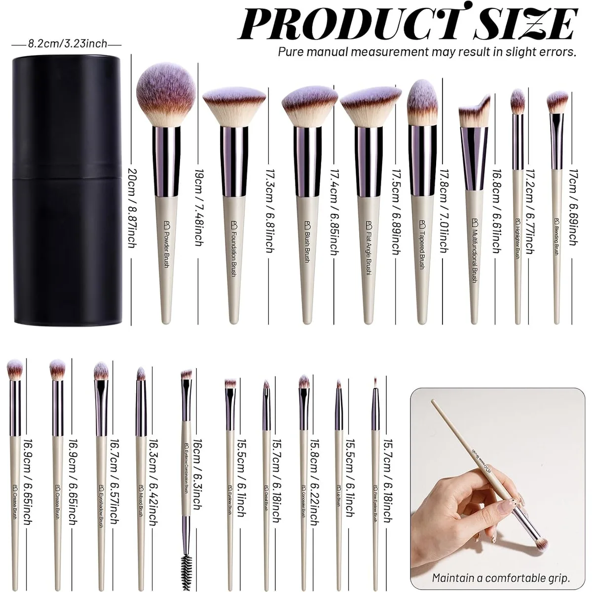 BS-MALL Makeup Brush Set 18 Pcs Professional Foundation Powder Concealers Eyeshadow Blush Synthetic Makeup Brushes with Labeled instruction Black Case Upgraded Version — image 7