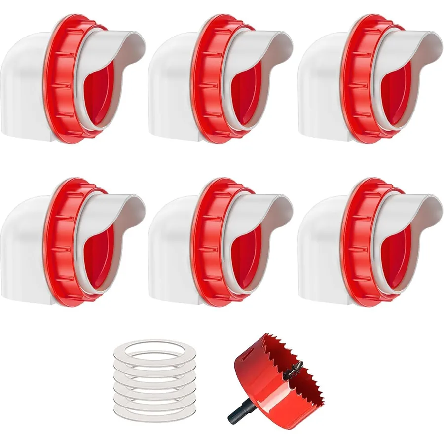 Chicken Feeders No Waste, DIY Automatic Poultry Feeder - 6 Ports Red