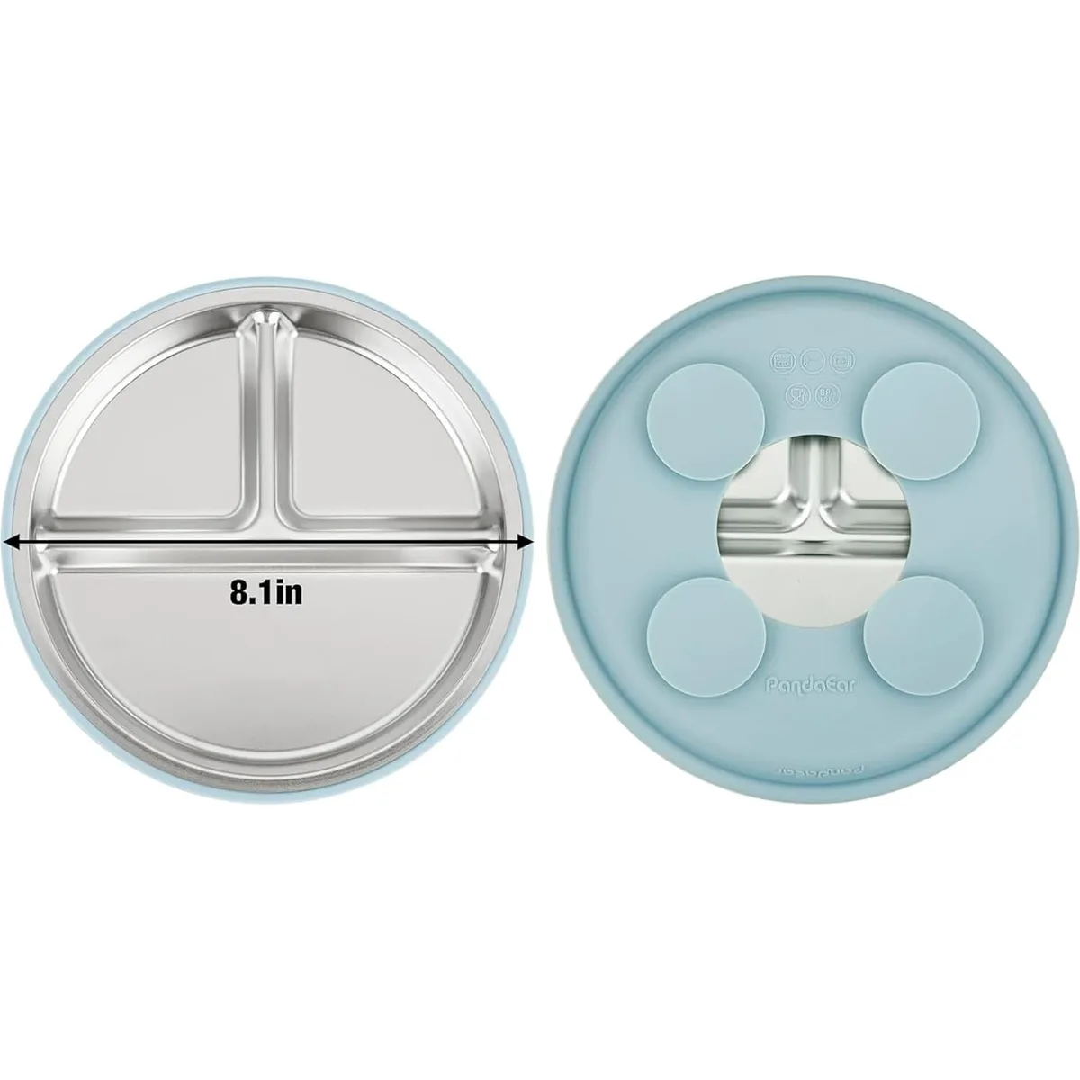 PandaEar 6-in-1 Stainless Steel Baby Feeding Set | Divided Suction Plate, Bowl, Sippy Cup with Straw, Bib, Spoon & Fork | BPA-Free Toddler Feeding Essentials for Self-Feeding (Blue) — image 6