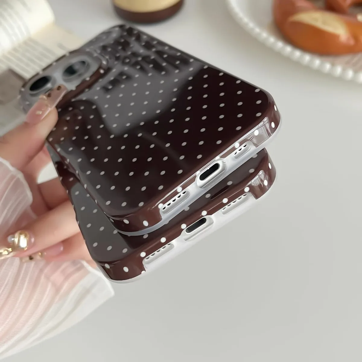 Yeddabox for iPhone 17 Pro Max Case Cute Polka Dot Phone Case Soft TPU Slim Shockproof Phone Cover for Women Girls, Brown — image 5