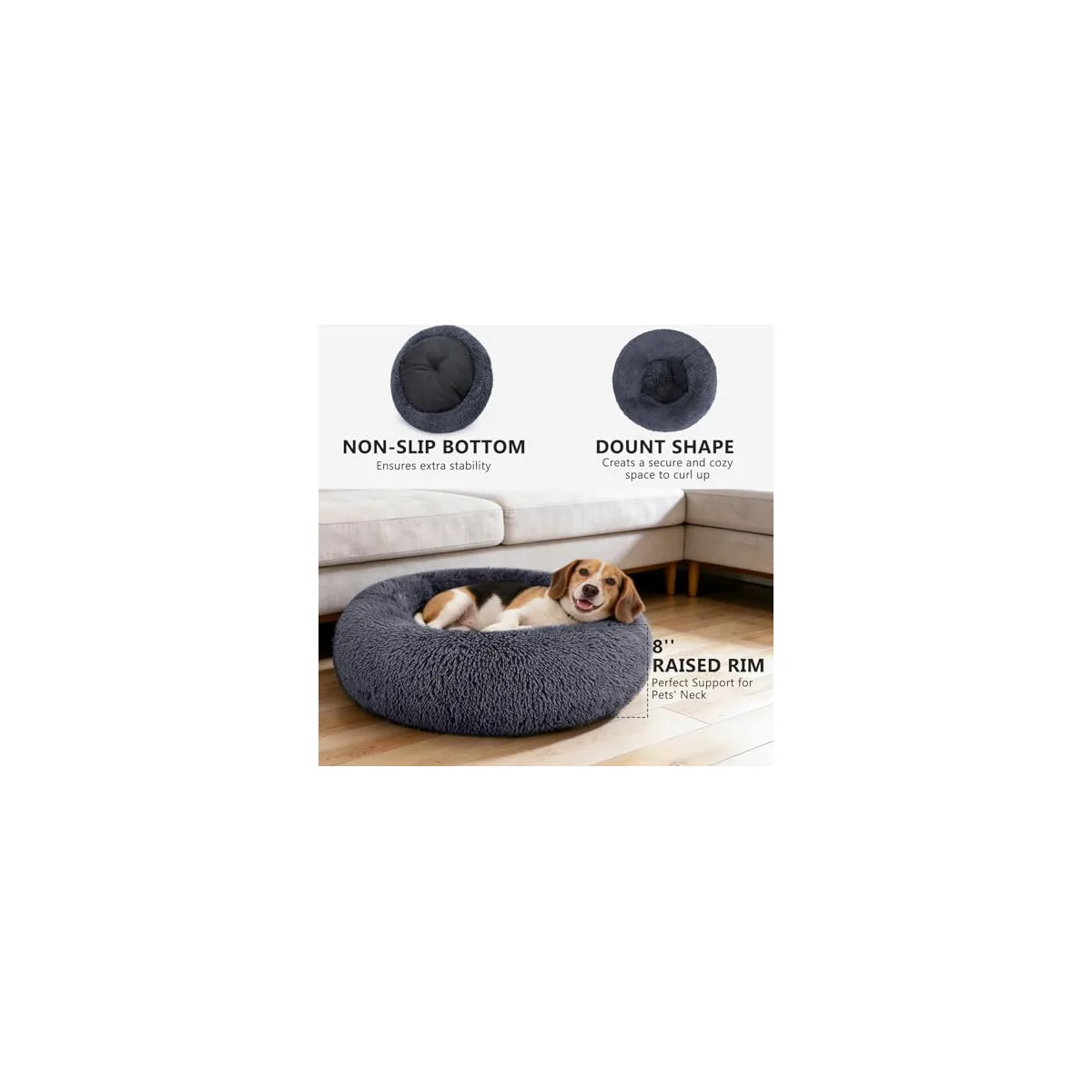 MIXJOY Orthopedic Dog Bed Comfortable Donut Cuddler Round Pet Beds Ultra Soft Washable Dog and Cat Cushion Bed 30'', Dark Gray — image 3