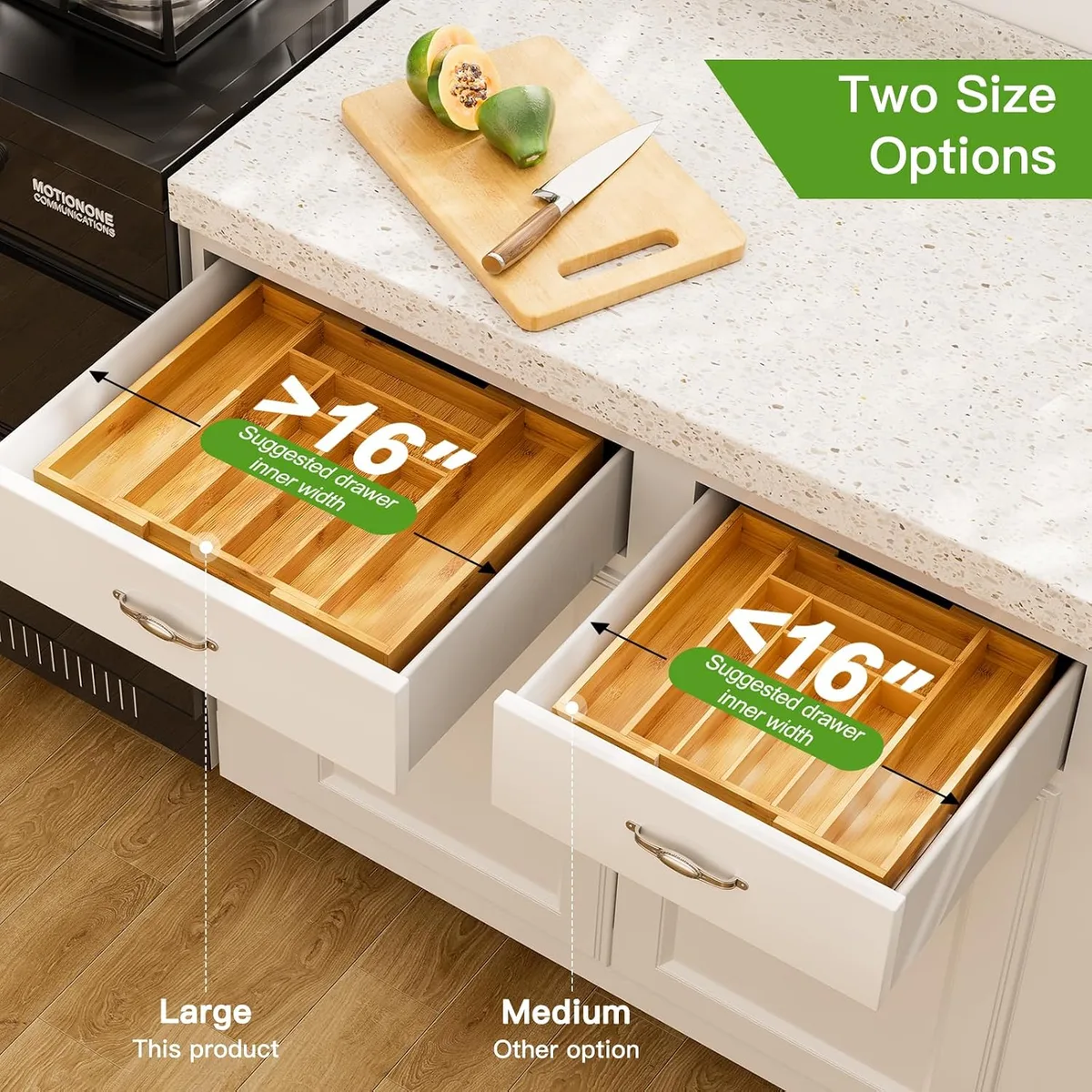 Pipishell Expandable Bamboo Silverware Organizer, Large Kitchen Drawer Tray — image 7