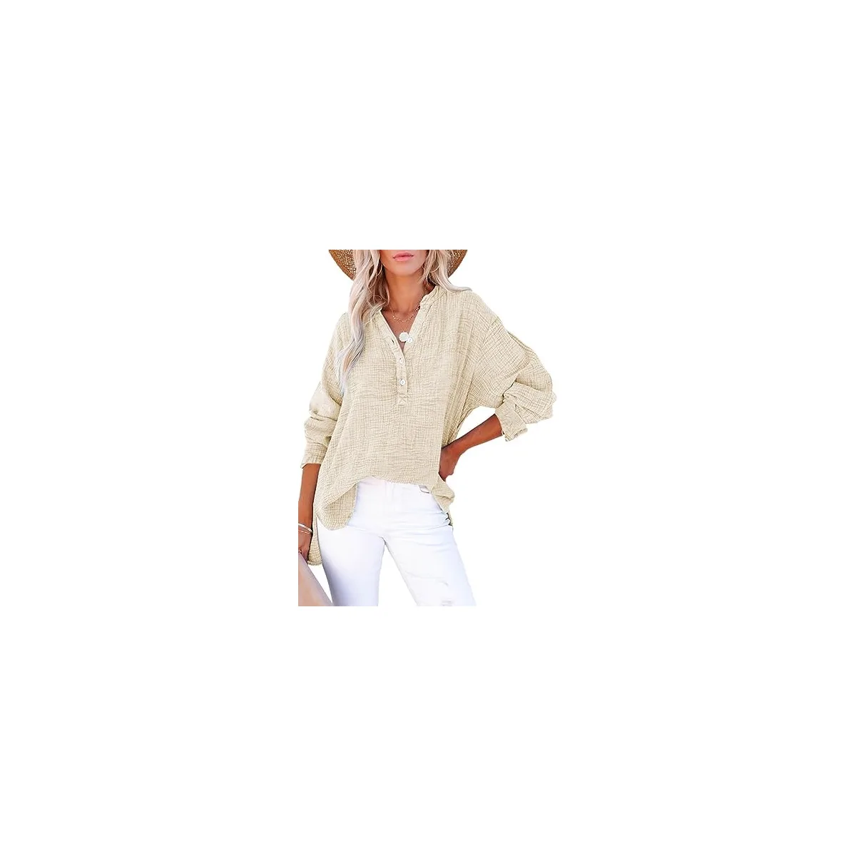 Dokotoo Long Sleeve Shirts for Women Casual V Neck Oversized Blouses Tops — image 2