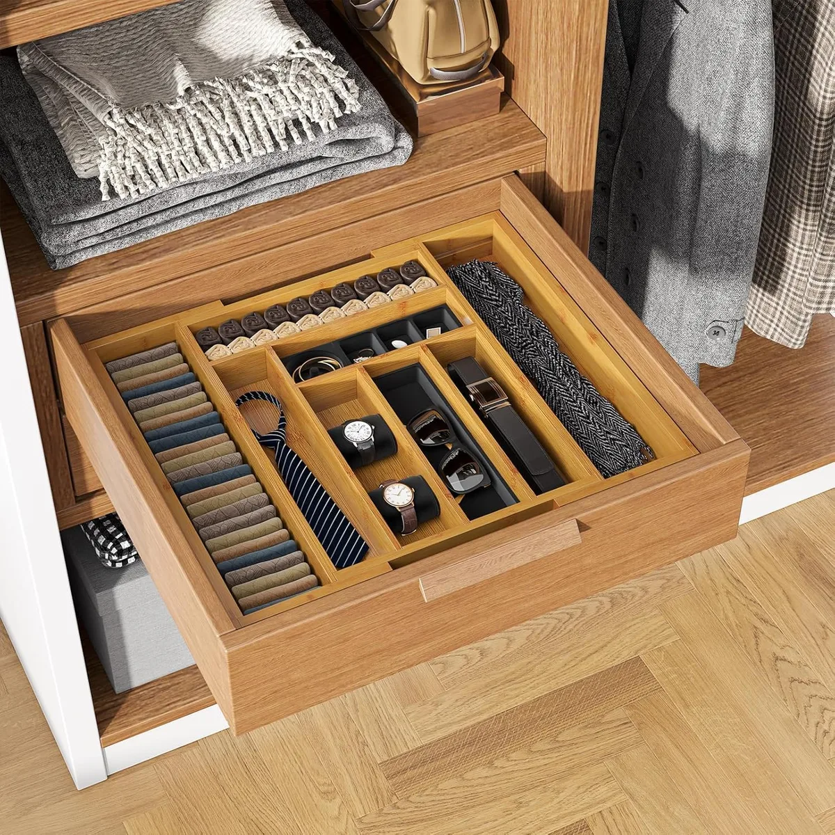 Pipishell Expandable Bamboo Silverware Organizer, Large Kitchen Drawer Tray — image 8