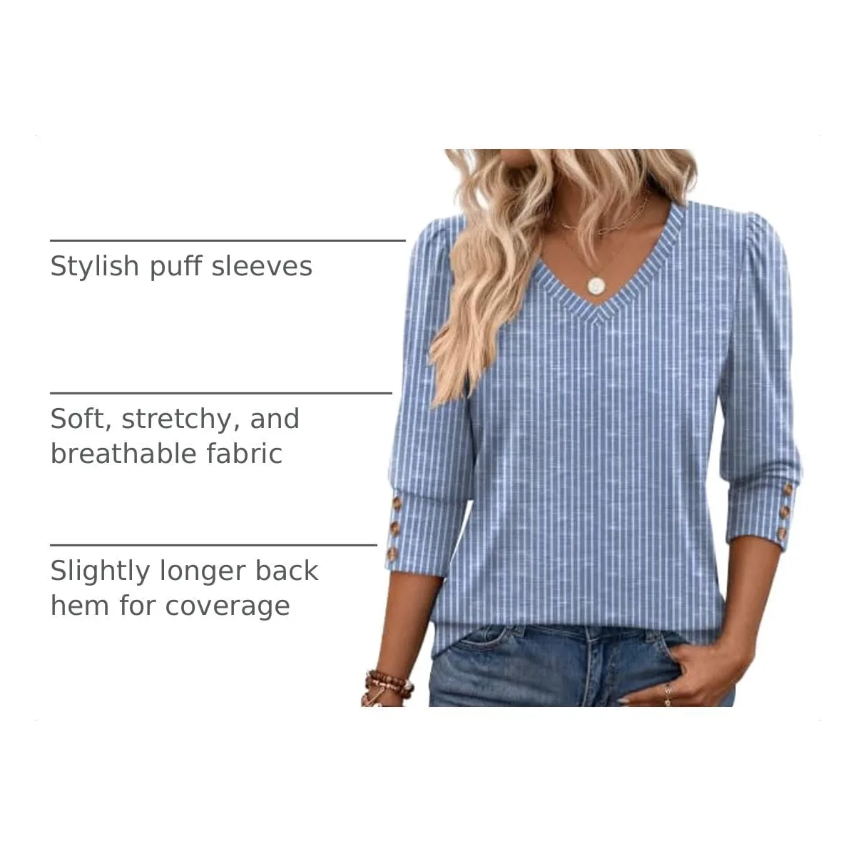 Zeagoo Womens 3/4 Sleeve V Neck T Shirts Dressy Casual Tops — image 4