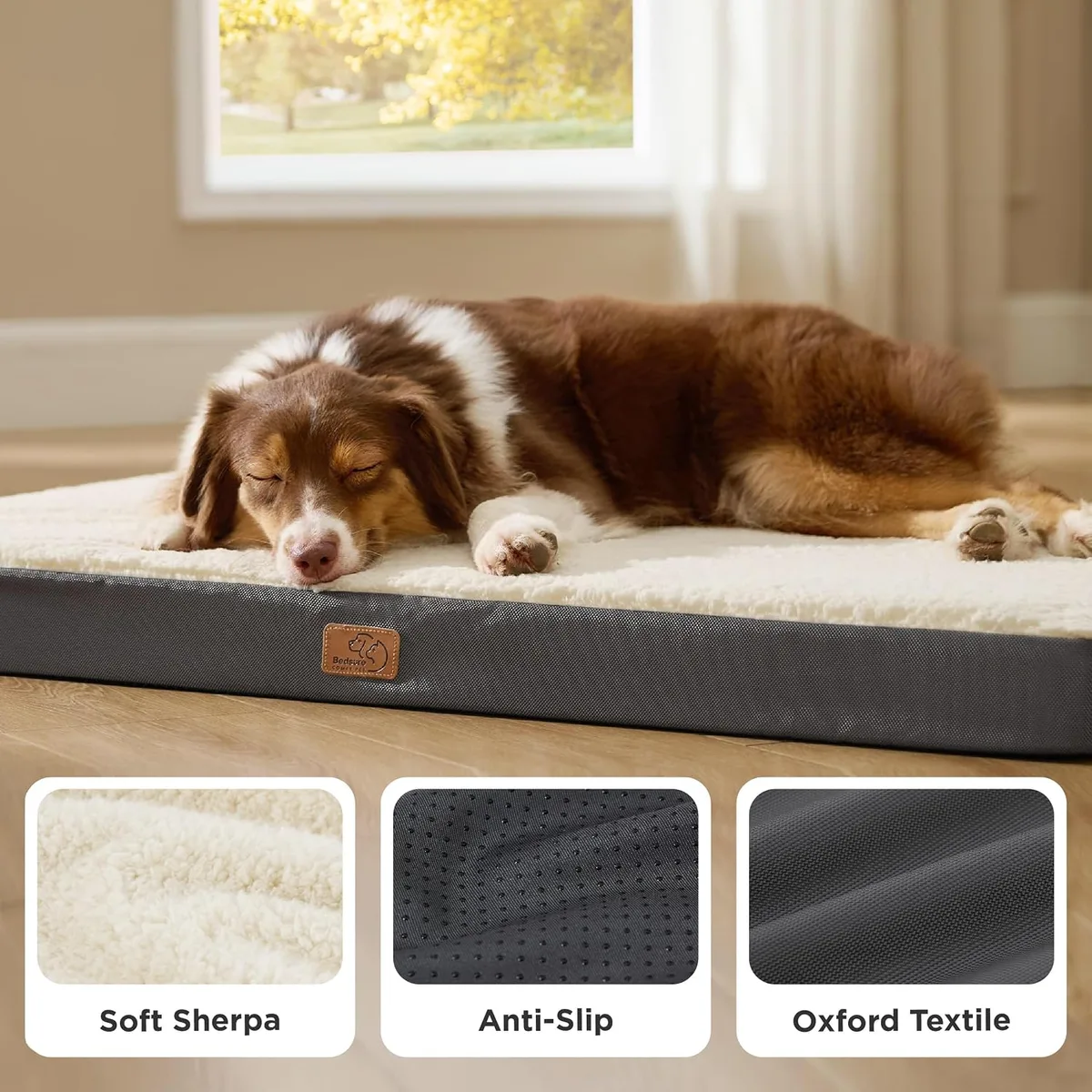 Bedsure Washable Dog Beds Large Sized Dog with Comfy Sherpa, 36x27in Grey — image 4