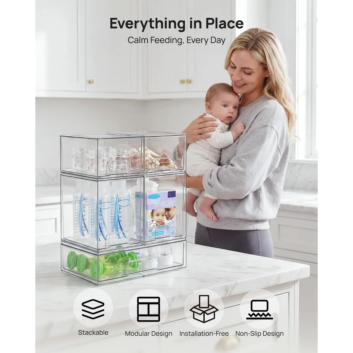 Vtopmart Clear Stackable Storage Drawers Set of 5, Plastic Organizer Bins — image 4