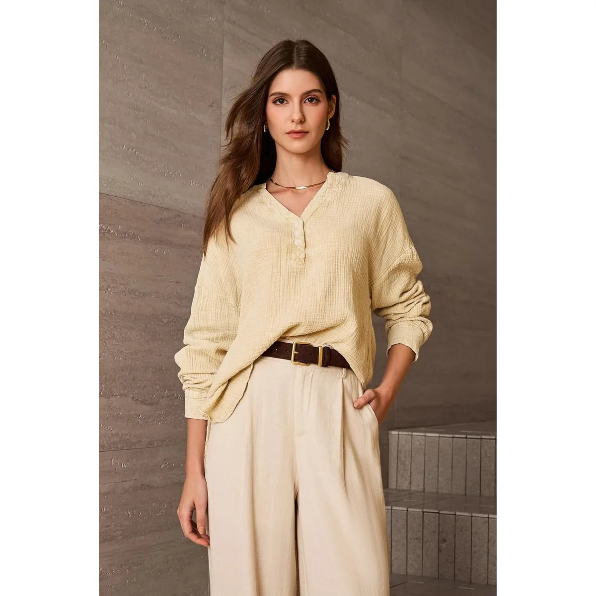 Dokotoo Long Sleeve Shirts for Women Casual V Neck Oversized Blouses Tops — image 8