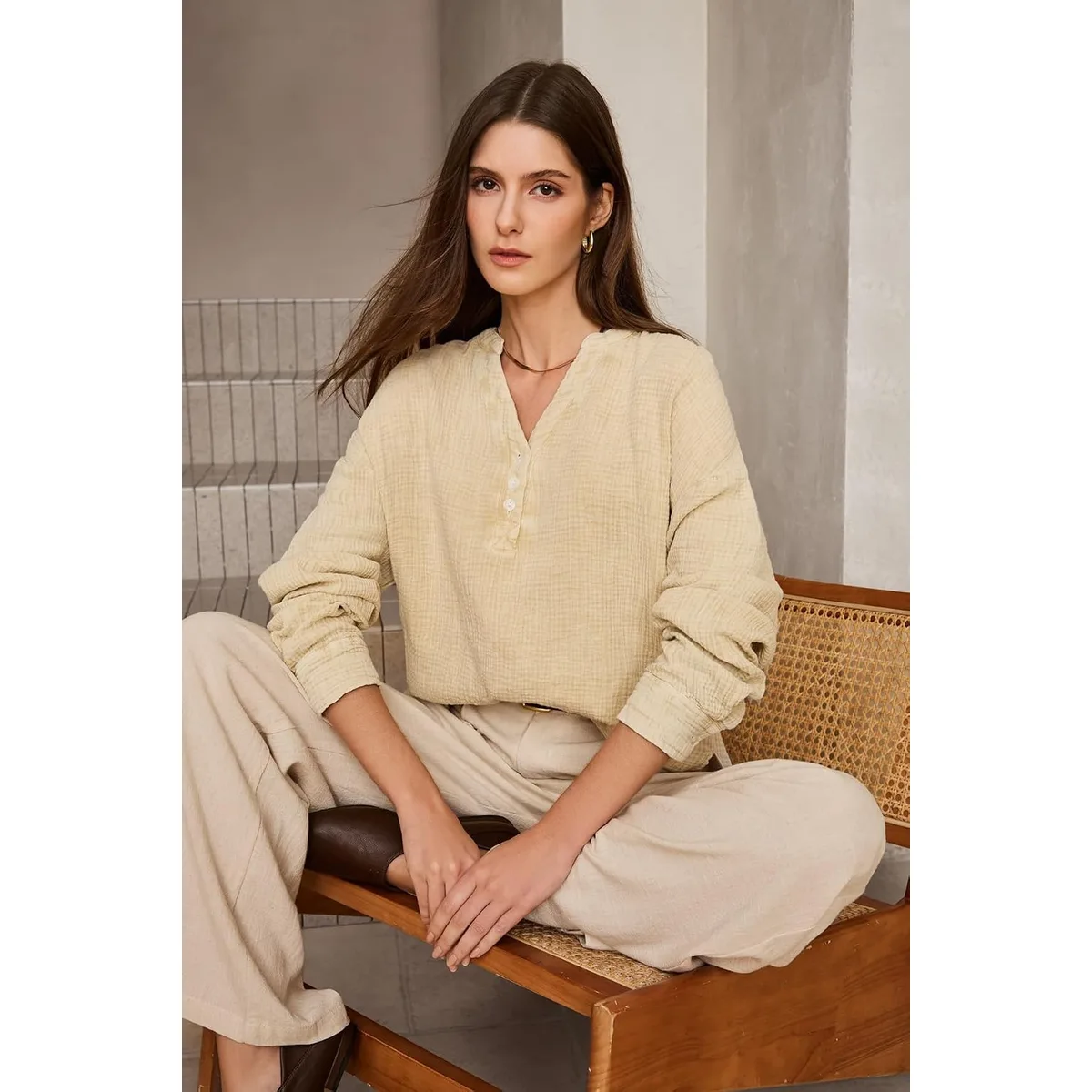 Dokotoo Long Sleeve Shirts for Women Casual V Neck Oversized Blouses Tops — image 9
