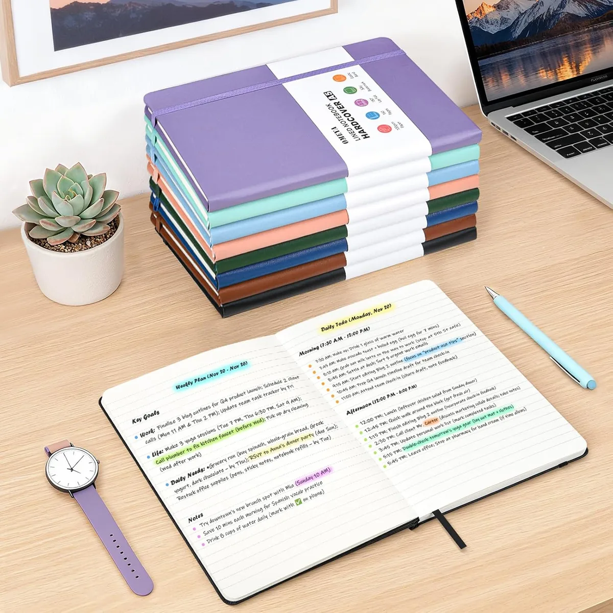 OMEYA Hardcover Journal Notebooks for Work: 4 Pack, A5 100gsm Lined Paper — image 7