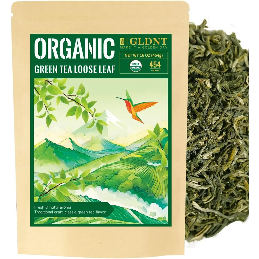 GLDNT Organic Green Tea Loose Leaf, High Mountain, Caffeinated, 1