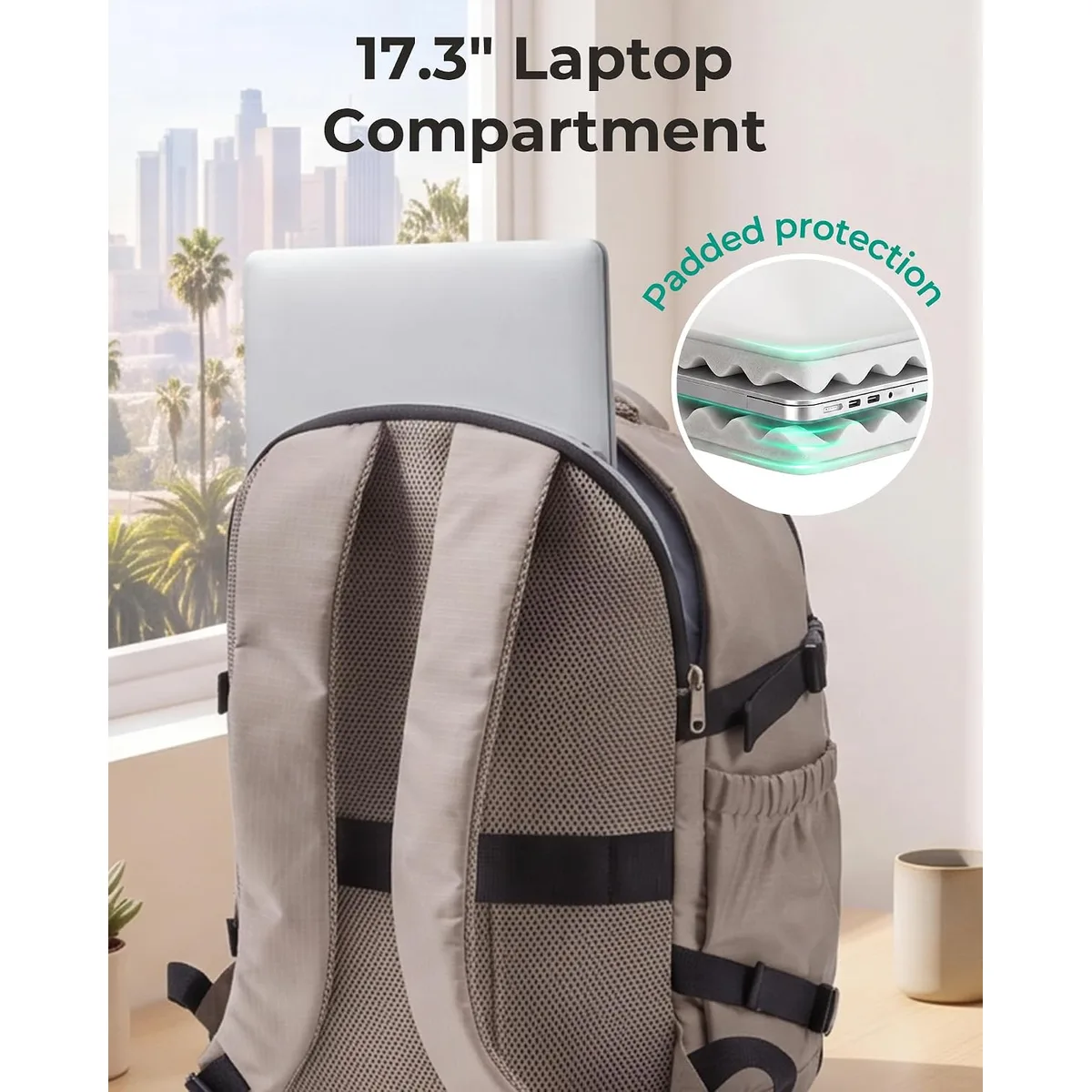 BAGSAMRT 35L Travel Backpack for Men Women, 17-In Carry on Backpack, Beige — image 5