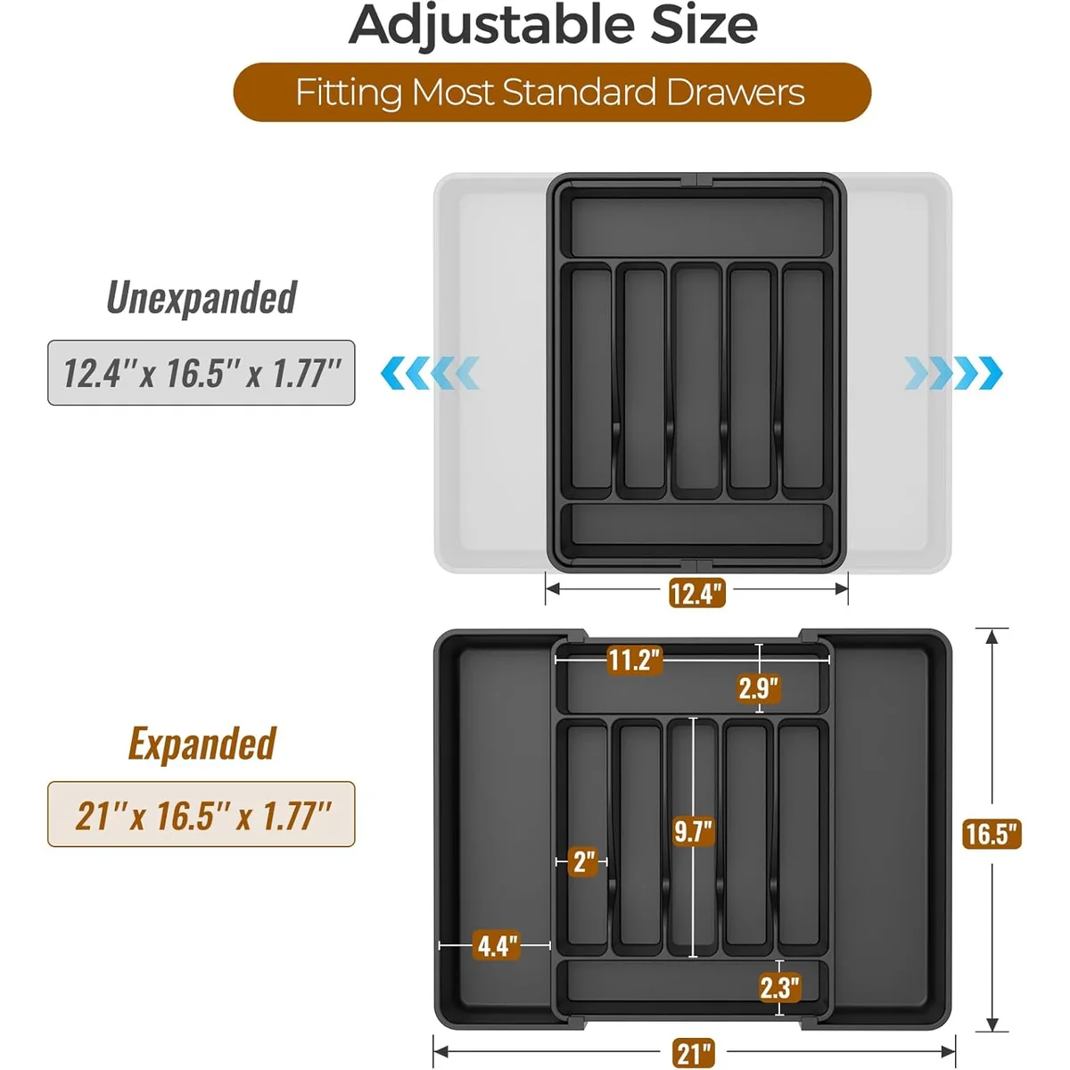 ukeetap Extra Large Expandable Silverware Organizer, Flatware Tray, Black — image 3