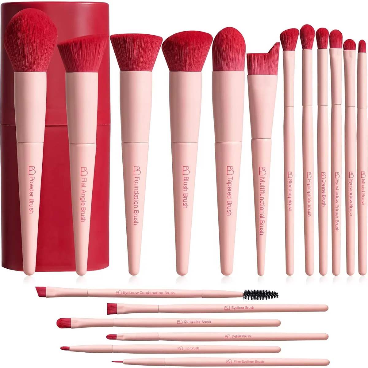 BS-MALL Makeup Brush Set 18 Pcs Professional Foundation Powder Concealers Eyeshadow Blush Synthetic Makeup Brushes with Labeled instruction Black Case Upgraded Version — image 8