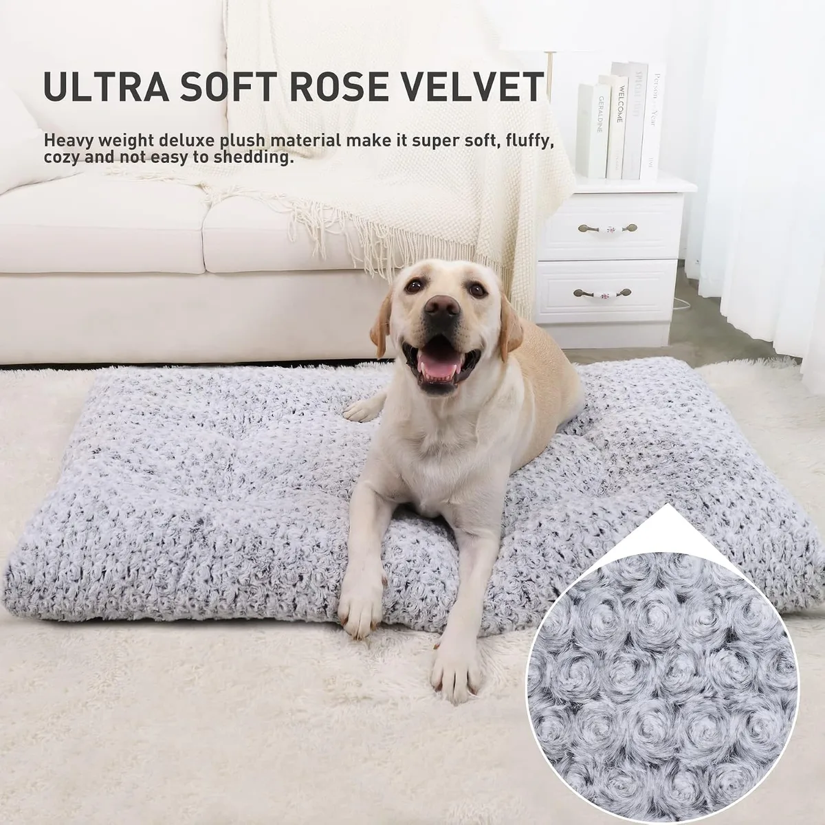 KSIIA Washable Dog Bed Medium Size Dog Crate Bed Plush Pet Mat 35"x23" Gray — image 2