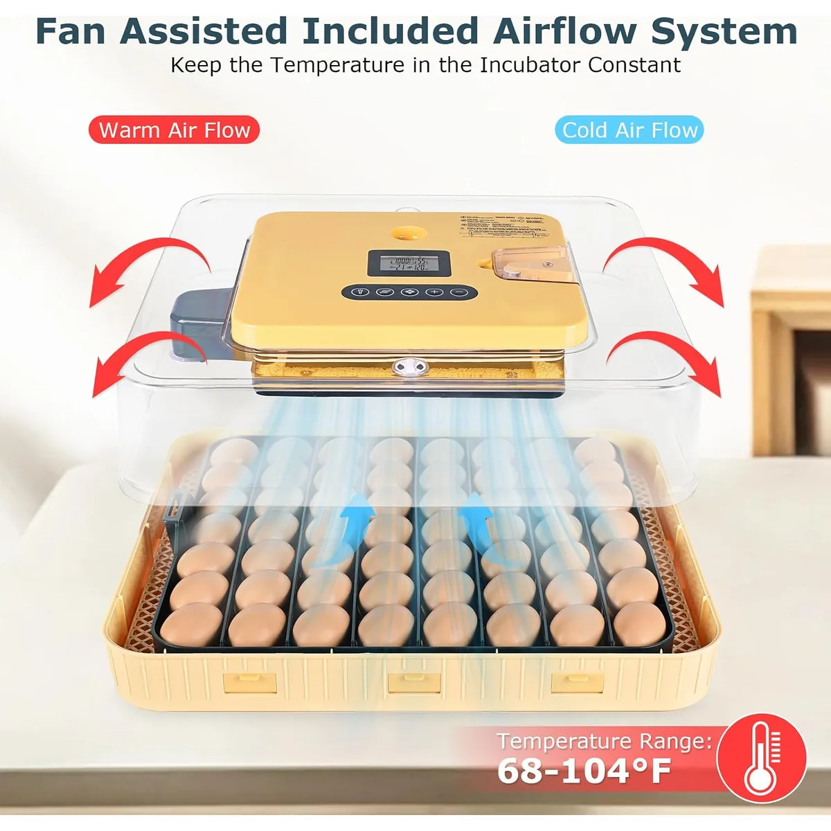 Incubators for Hatching Eggs, 56 Eggs Incubator with Egg Candler, Auto Egg Turner, Temp & Humidity Control, Hatch Day,360° Viewing for Chicken,Duck,Quail Eggs,Ideal for Farm,School and Lab,Blue&Yellow — image 2