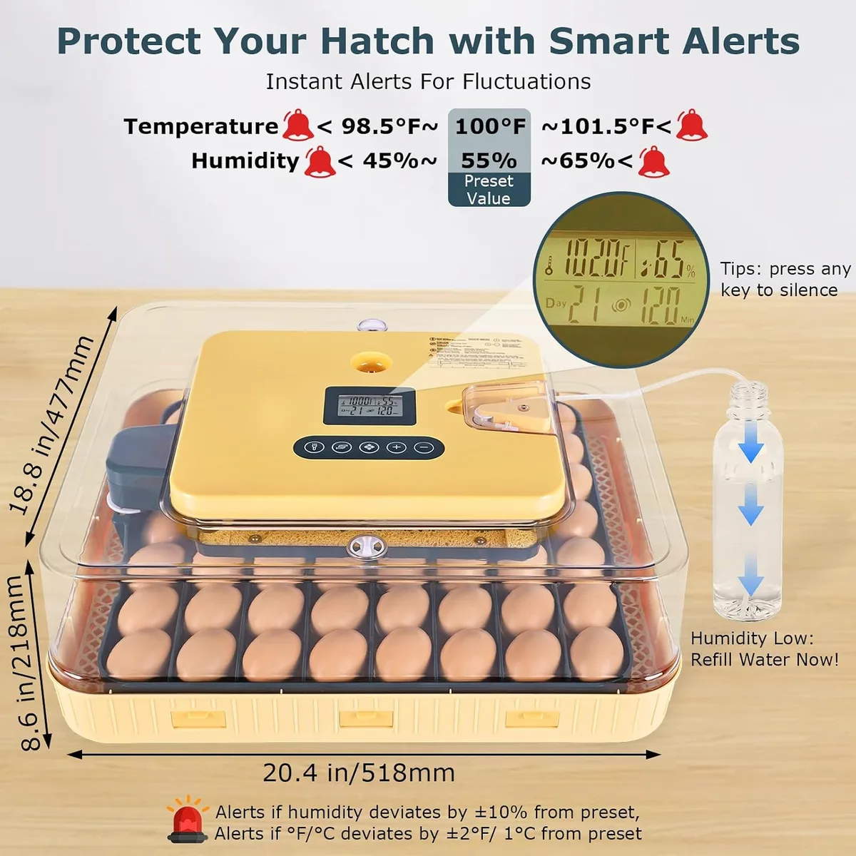 Incubators for Hatching Eggs, 56 Eggs Incubator with Egg Candler, Auto Egg Turner, Temp & Humidity Control, Hatch Day,360° Viewing for Chicken,Duck,Quail Eggs,Ideal for Farm,School and Lab,Blue&Yellow — image 5