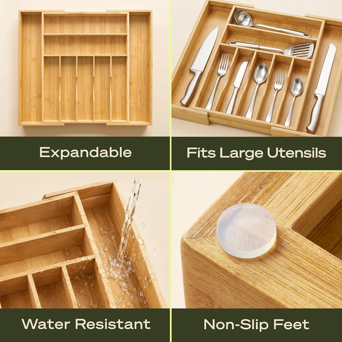 ROYAL CRAFT WOOD Luxury Bamboo Kitchen Drawer Organizer for Kitchen Organization - Silverware Organizer, Utensil Holder & Cutlery Tray Drawer Dividers for Flatware Silverware Storage, 9 Slot, Natural — image 3