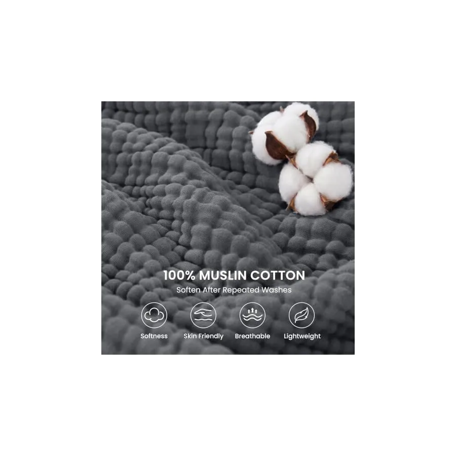 Love's cabin 100% Cotton Muslin Blanket Large Throw for Couch, Dark Grey — image 3