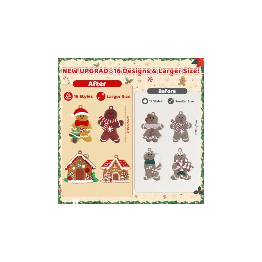 kockuu 16pcs Gingerbread Man Ornaments for Christmas Tree Decorations — image 7