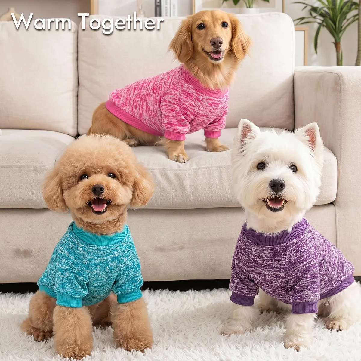 3 Pack Dog Sweaters for Small Dogs Girl Boy Winter Fleece Clothes Warm Soft Dog Sweatshirt Outfit for Dogs Cats Pet Apparel — image 6