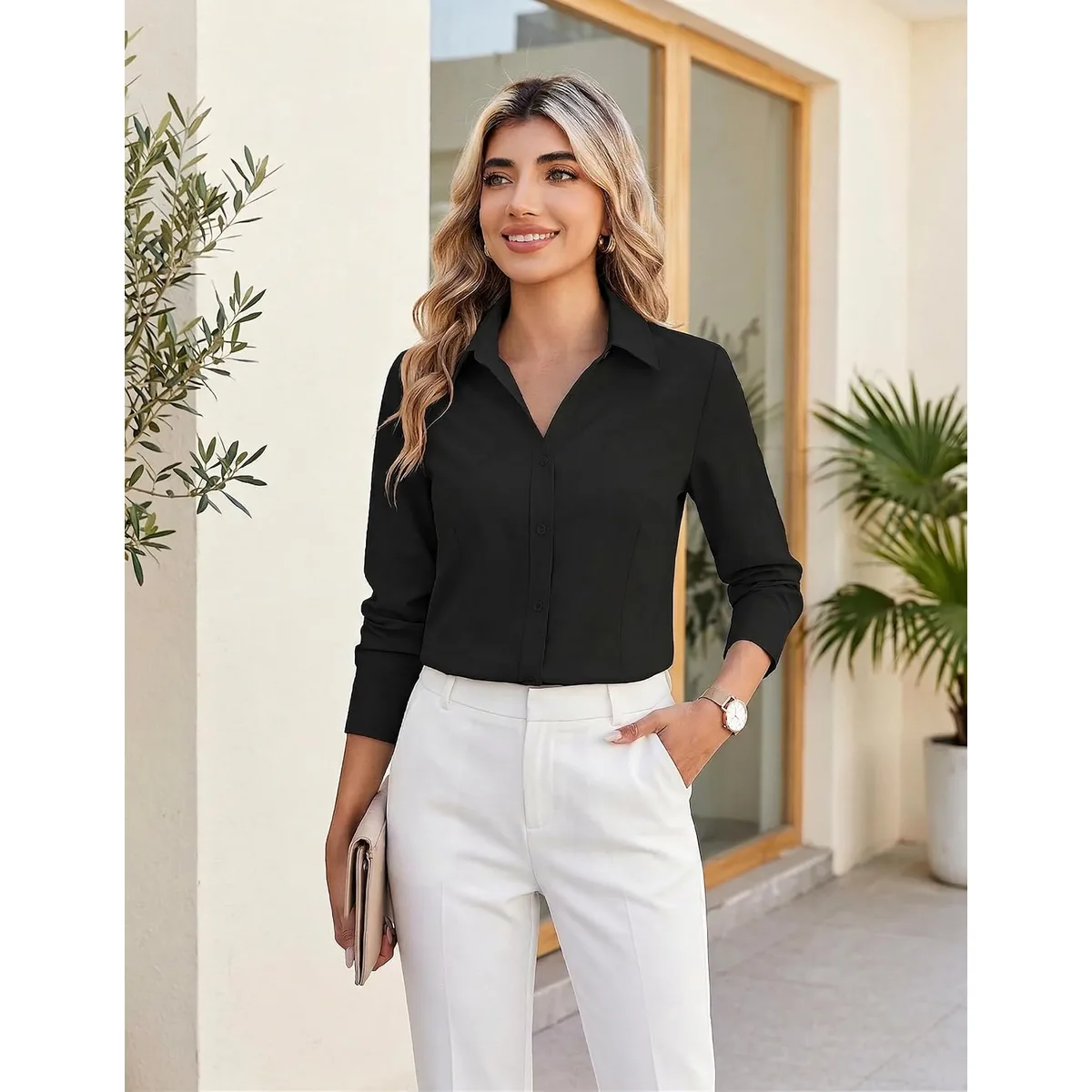 Zeagoo Women's Wrinkle Free Button Down Shirts Long Sleeve Business Tops — image 3