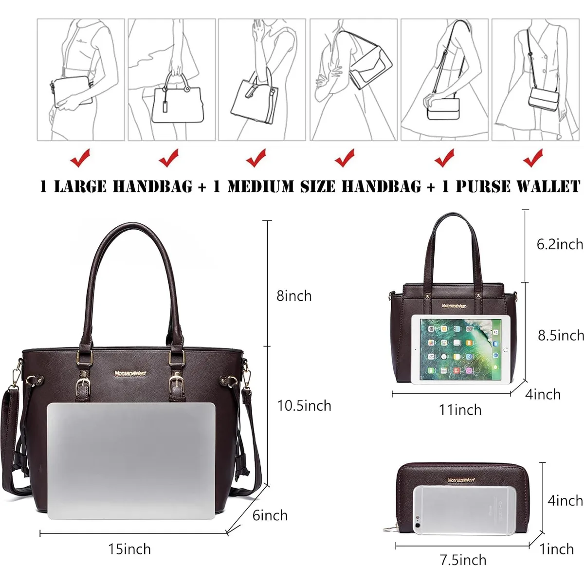 Montana West 3PCS Purses for Women Tote Bag and Wallet Set Shoulder Satchel Handbags — image 4