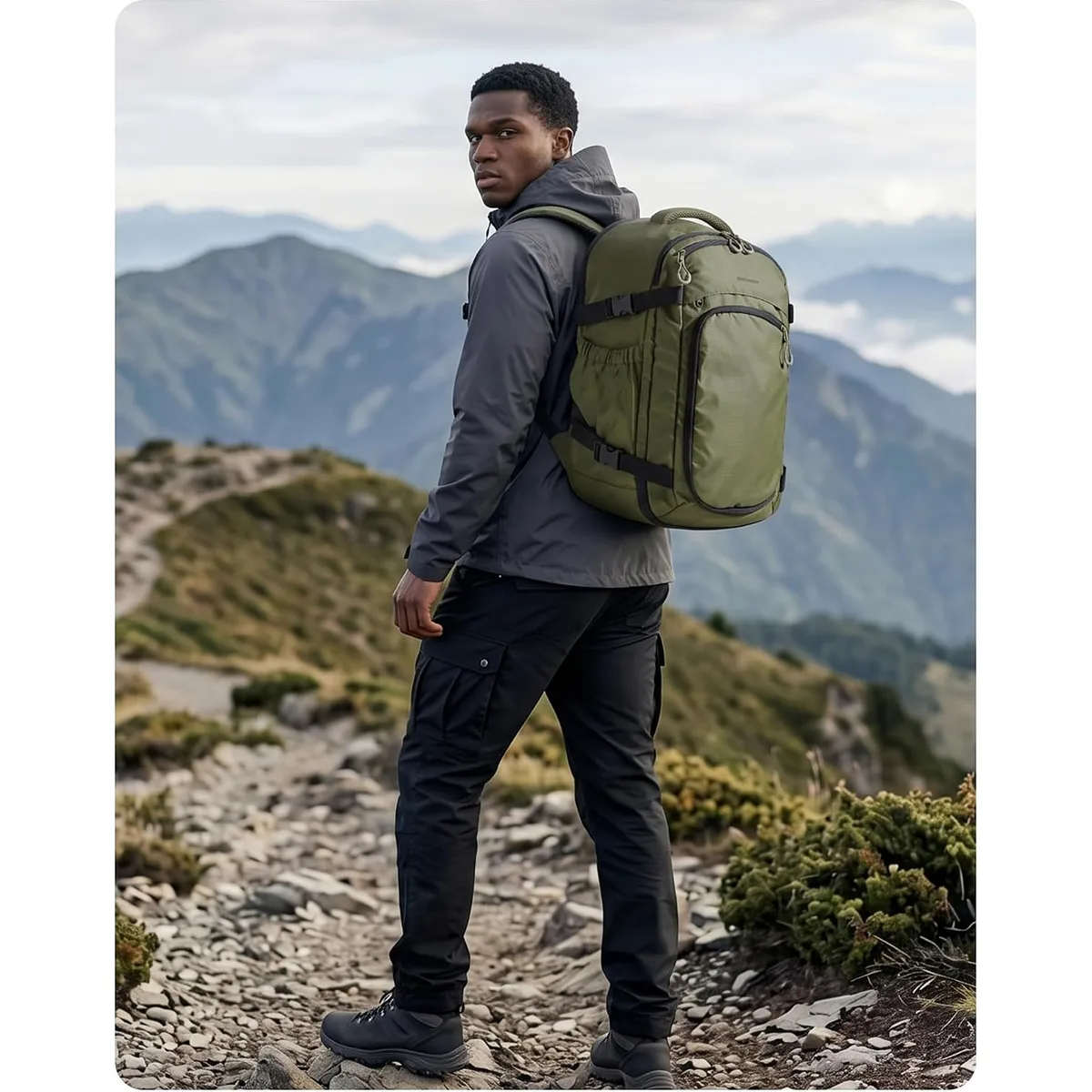 BAGSAMRT 35L Travel Backpack for Men Women, 17-In Carry on Backpack, Beige — image 6