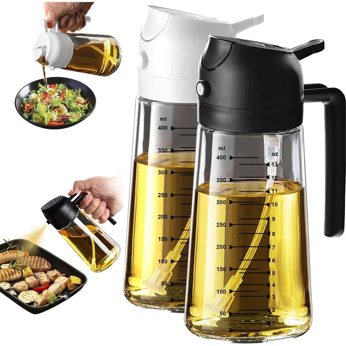 TrendPlain 16oz/470ml Glass Olive Oil Sprayer for Cooking – 2 in 1 Olive Oil Dispenser Bottle for Kitchen Gadgets and Air Fryer Accessories, Salad, BBQ - Black — image 8