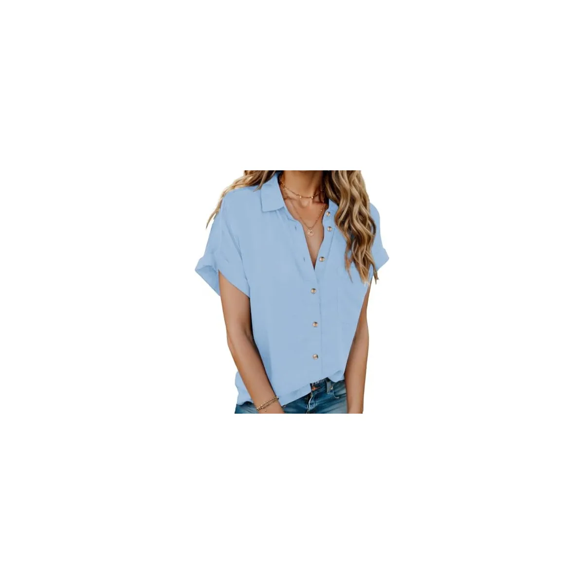 HOTOUCH Linen Shirts for Women Button Down Short Sleeve Tops Cotton Blouses Collared Button-up Beach Vacation Outfits — image 2