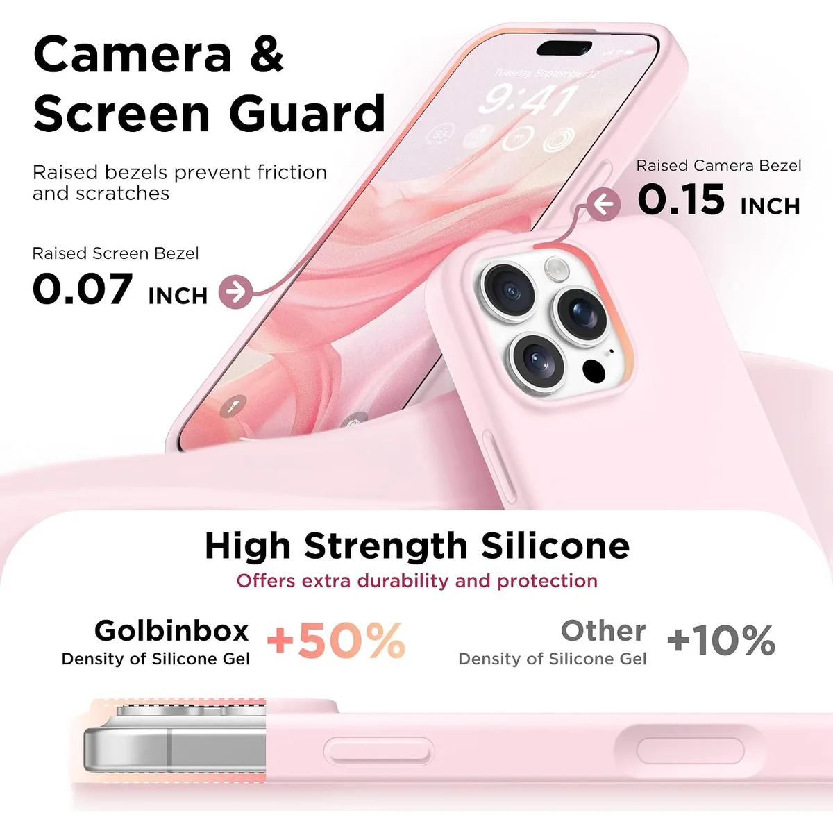 GolbinBox Magnetic for iPhone 16 Pro Case, Silicone Cover, Chalk Pink — image 5