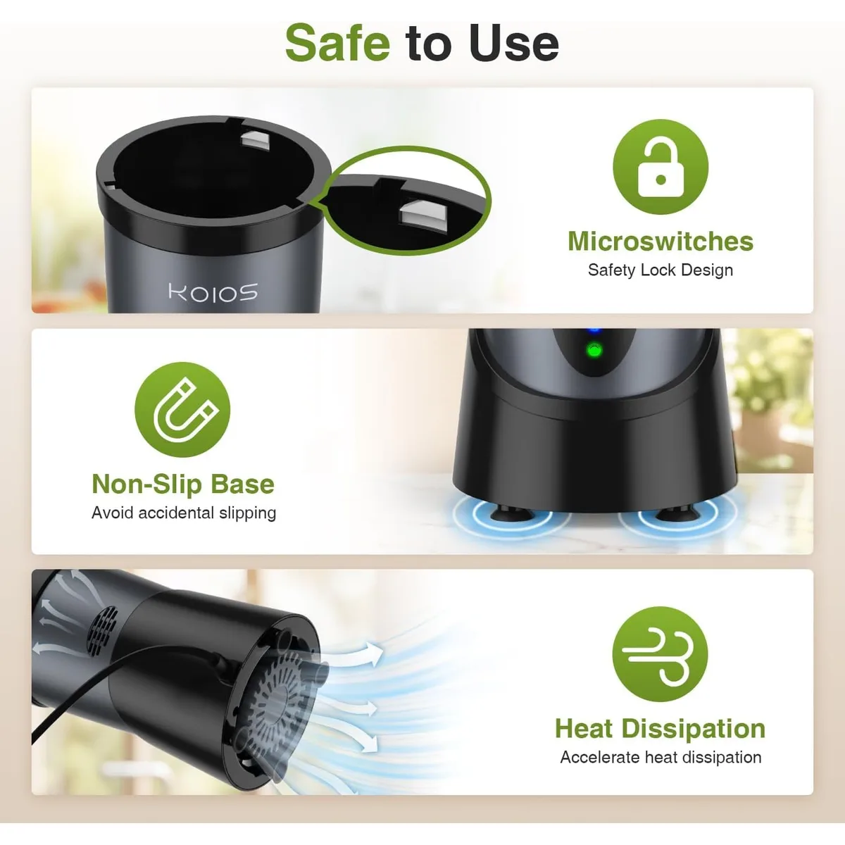 KOIOS Smoothie Blender Kitchen, 900W Personal Blenders with 3 To-Go Cups — image 8