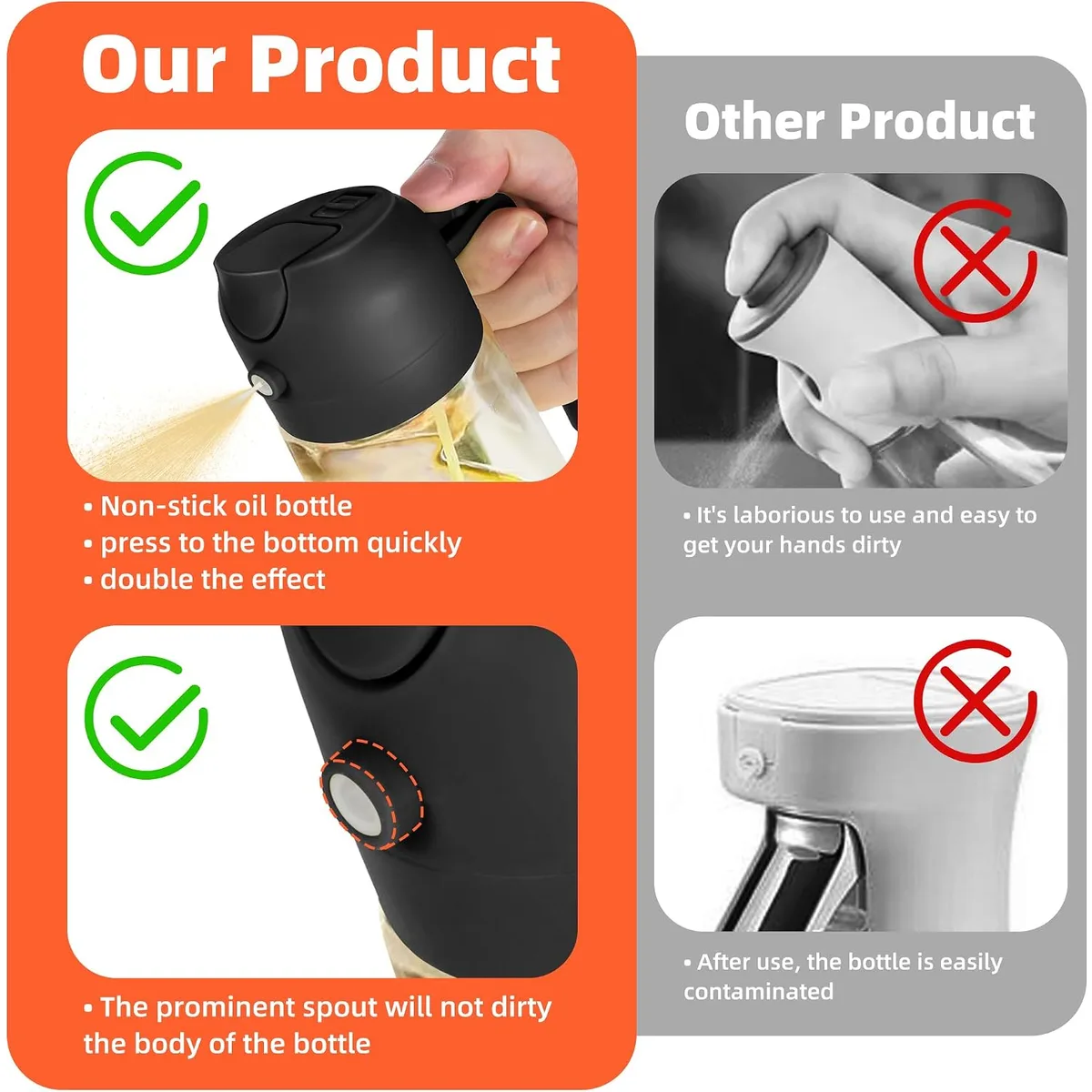 TrendPlain 16oz/470ml Glass Olive Oil Sprayer for Cooking – 2 in 1 Olive Oil Dispenser Bottle for Kitchen Gadgets and Air Fryer Accessories, Salad, BBQ - Black — image 7