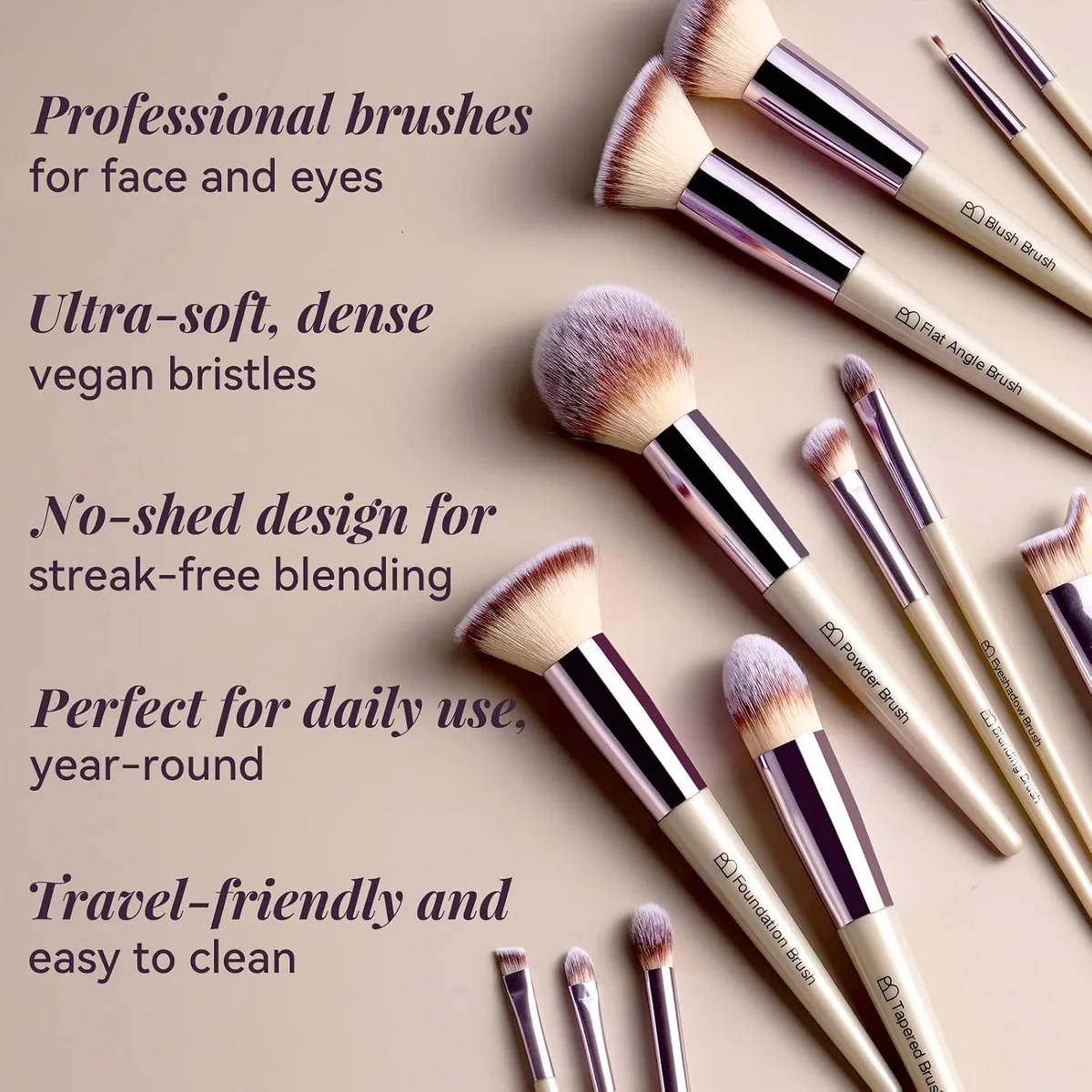 BS-MALL Makeup Brush Set 18 Pcs Professional Foundation Powder Concealers Eyeshadow Blush Synthetic Makeup Brushes with Labeled instruction Black Case Upgraded Version — image 5