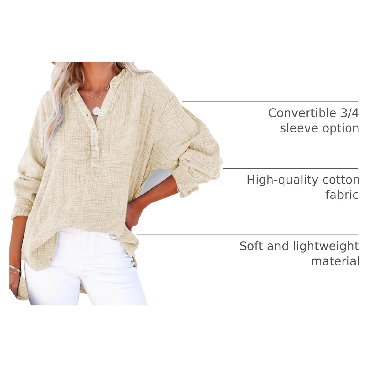 Dokotoo Long Sleeve Shirts for Women Casual V Neck Oversized Blouses Tops — image 10