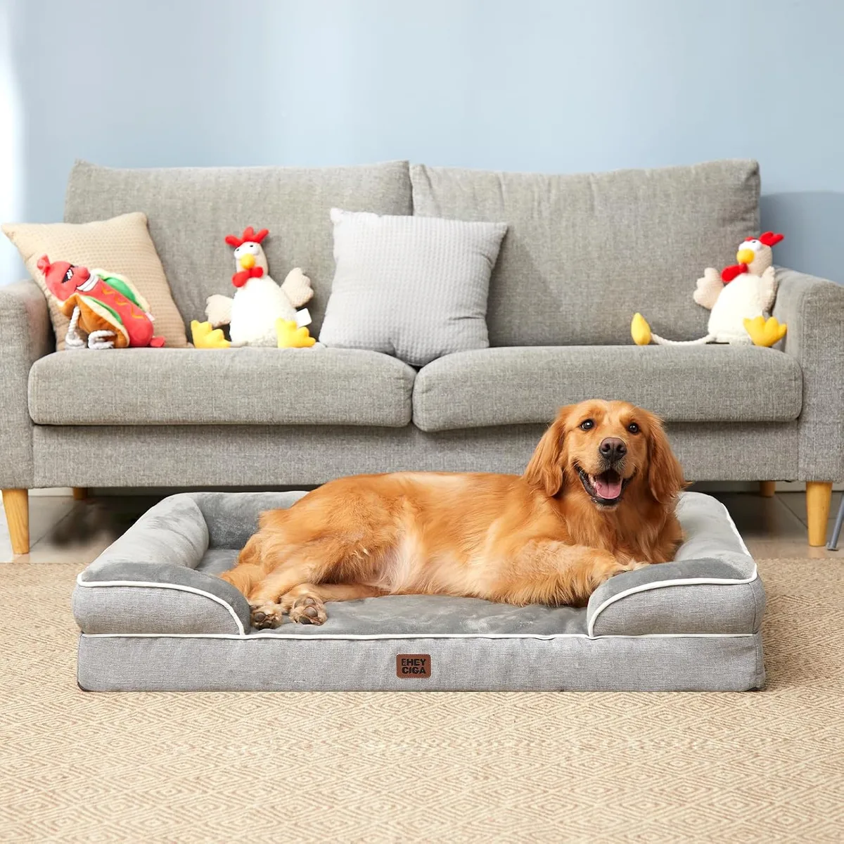 EHEYCIGA Orthopedic Dog Beds Large Sized Dog, Waterproof Memory Foam Pet Bed with Sides, Non-Slip Bottom Large Pet Bed with Washable Removable Cover, Grey — image 8