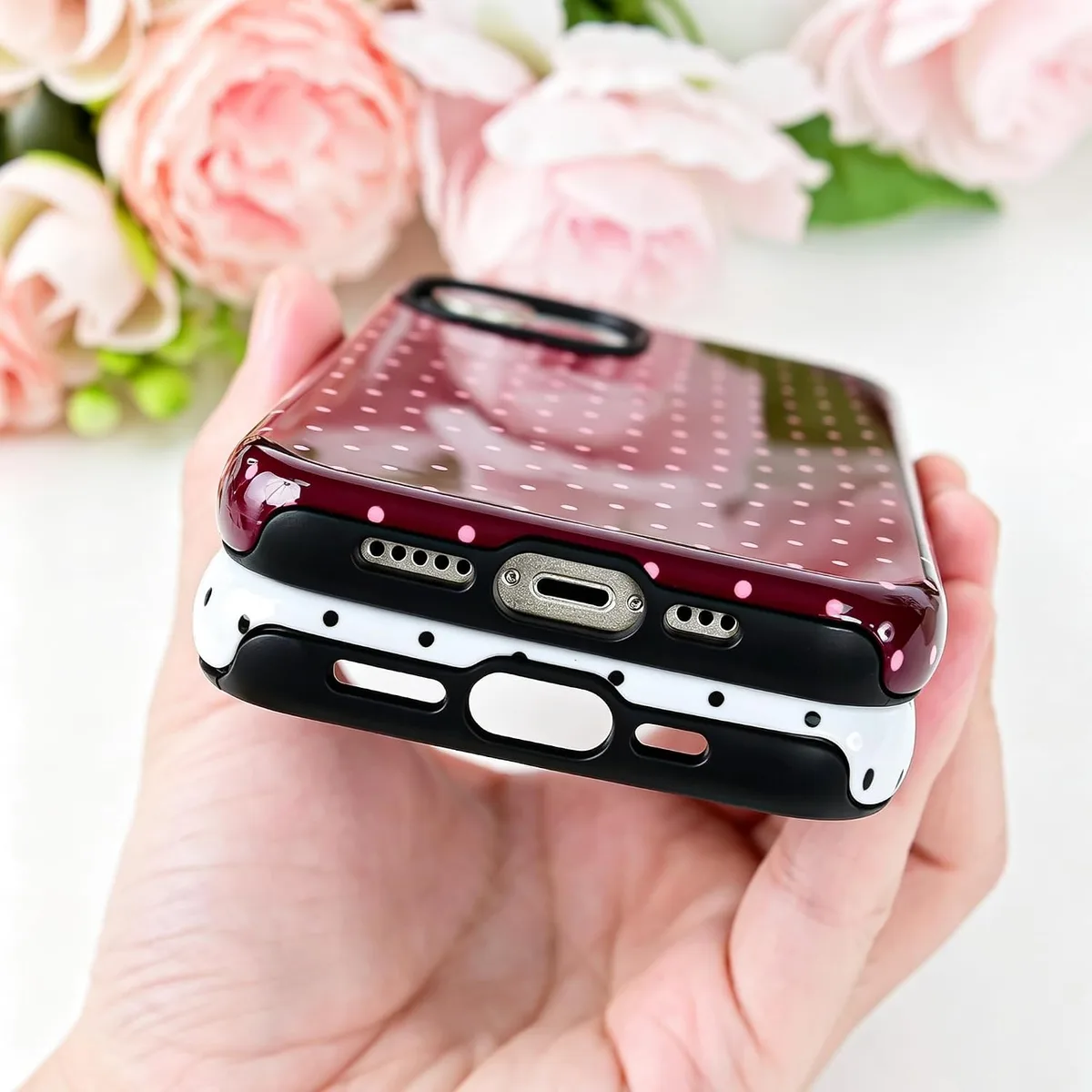 Polka Dot Pattern Phone Case for iPhone 13/14 6.1", Wine — image 4