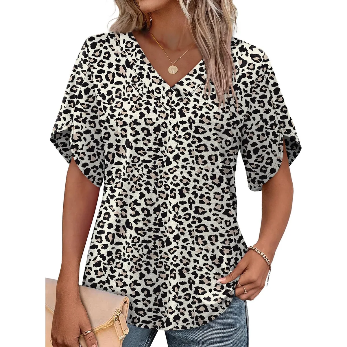 WIHOLL Womens Summer Tops Short Petal Sleeve Shirts Fashion V Neck Womens Clothing — image 8