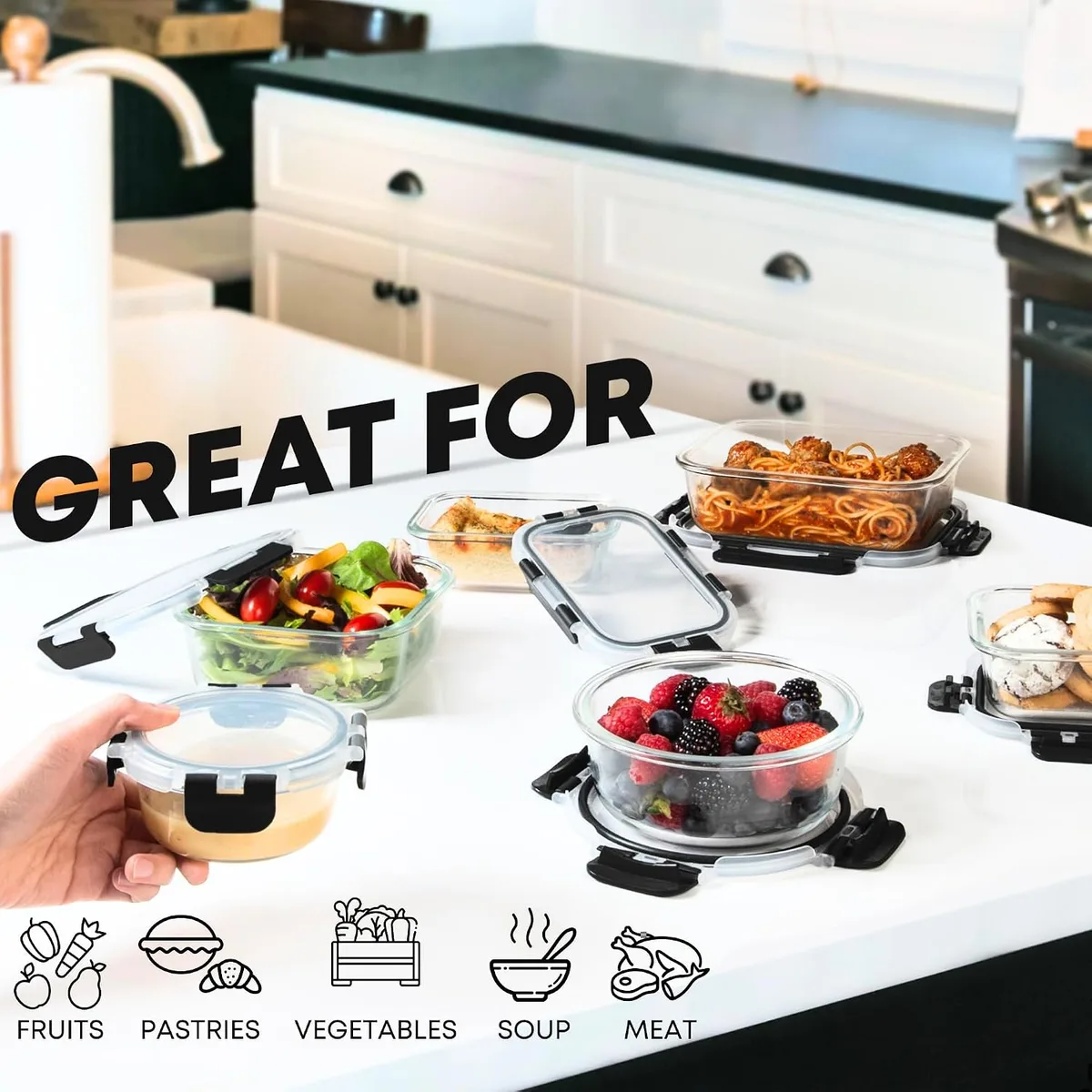 Razab 30 PC Glass Food Storage Containers with Lids - Reusable Glass Meal Prep Containers for Lunch and Leftovers - Airtight & Leakproof Snap Locking Lids - Oven, Freezer, Microwave, Dishwasher Safe — image 4