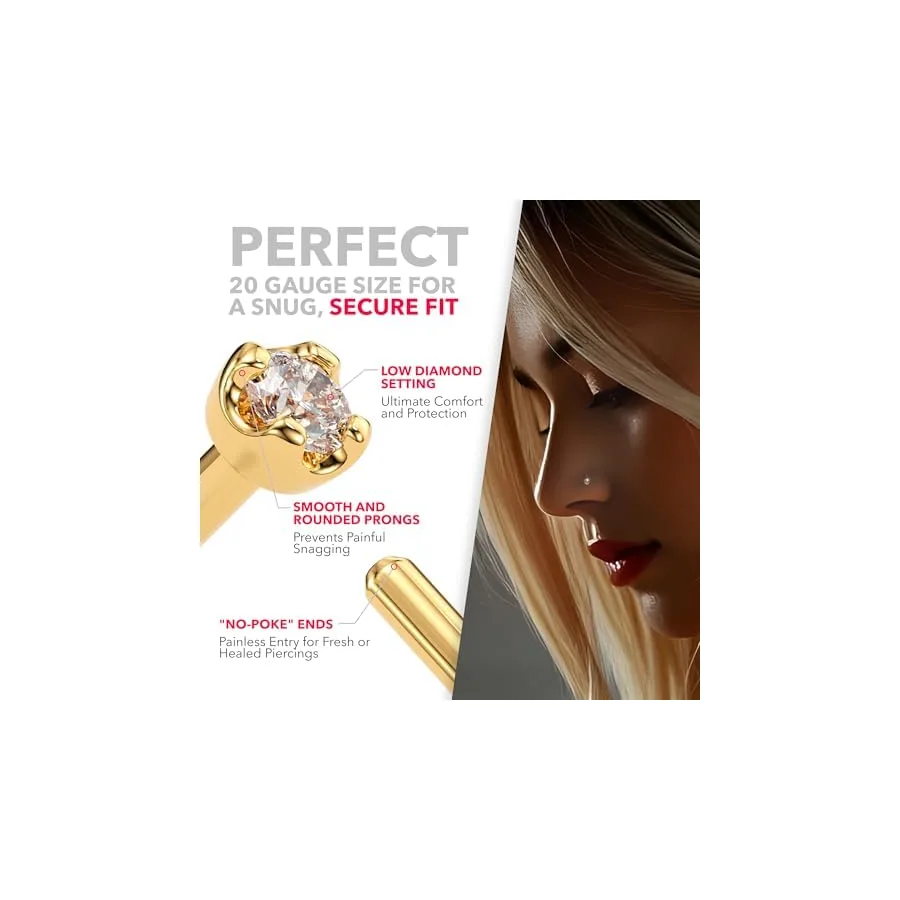 Body Candy 14K Solid Gold Nose Ring Studs — image 4
