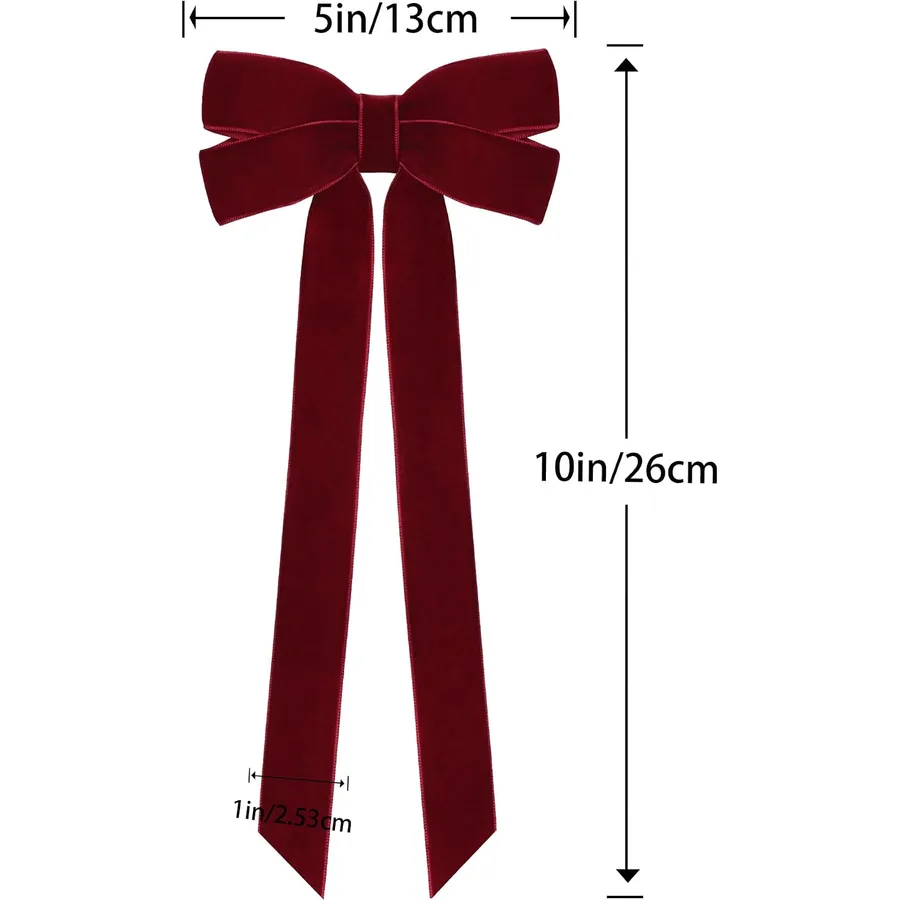 12Pcs Burgundy Velvet Ribbon Bows Christmas Tree Decorations,5in x 10in Xmas Ornaments for Tree Home Party Front Door Wreath Garland Holiday Decor — image 8