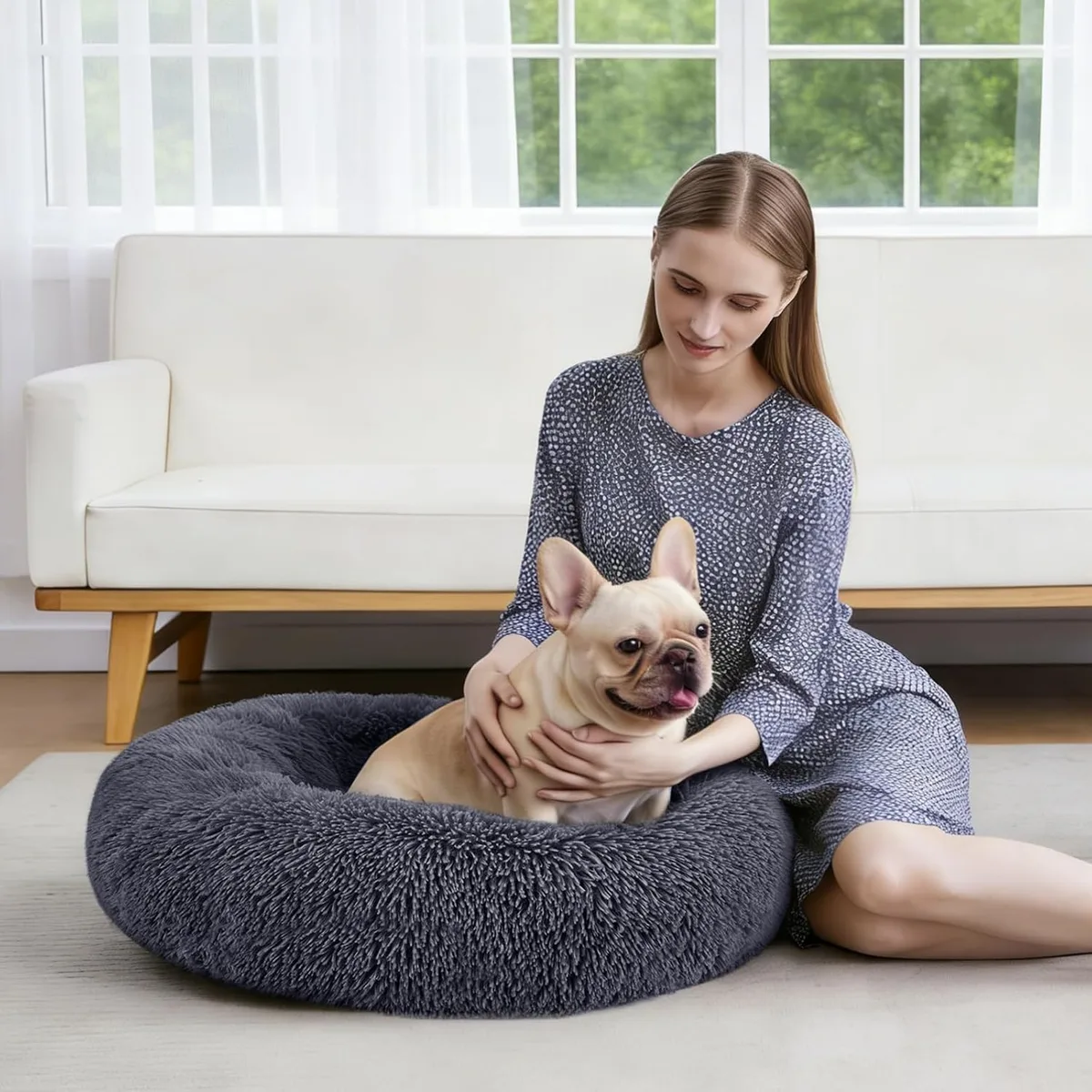 MIXJOY Orthopedic Dog Bed Comfortable Donut Cuddler Round Pet Beds Ultra Soft Washable Dog and Cat Cushion Bed 30'', Dark Gray — image 7